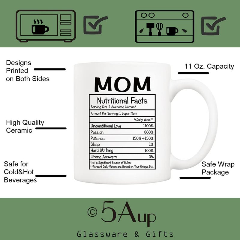 5Aup Mothers Day Christmas Gifts Mom Nutritional Facts Coffee Mug, Funny New Gag Novelty Gift from Child Daughter Son Kids Husband for Birthday, 11Oz Novelty Ceramic Cups - Image 3